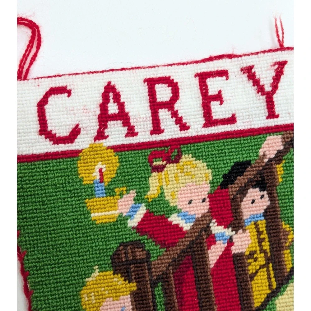 Vintage Needlepoint Stocking Santa Train Kids Stairs Quality Handmade w/Name